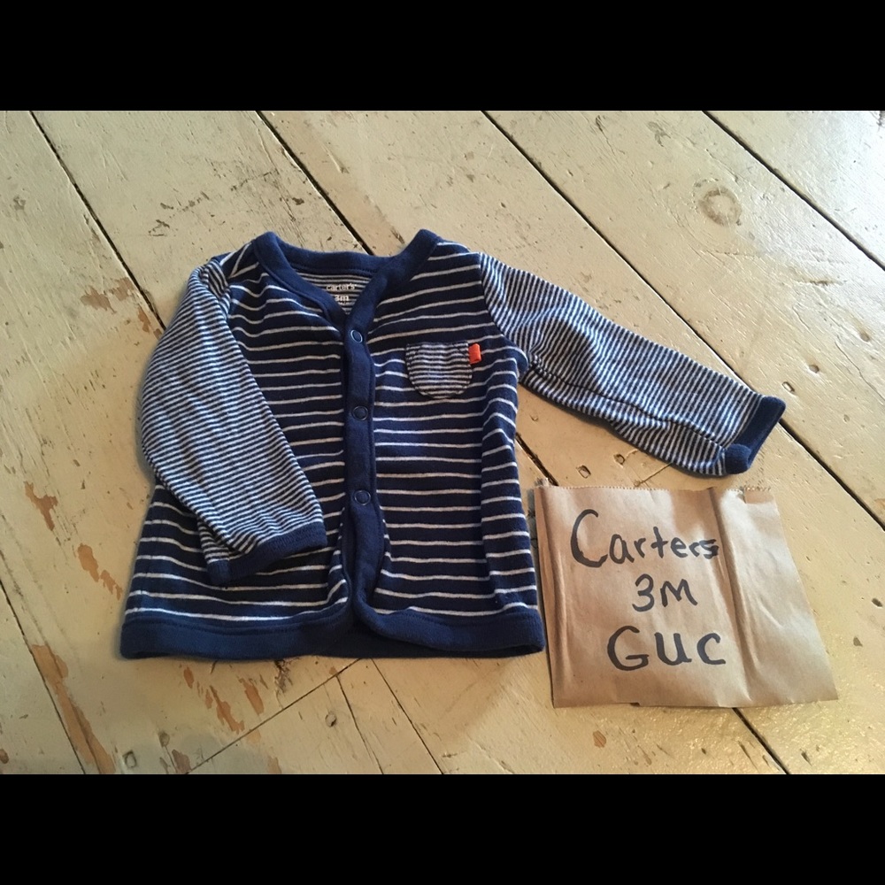 Carters blue striped cardigan 3M